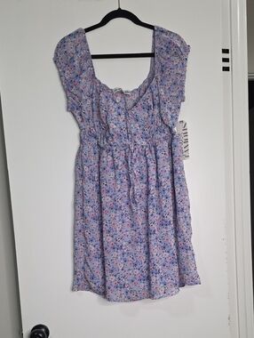 Discovery Lavender Floral Tie-Waist Kids Dress